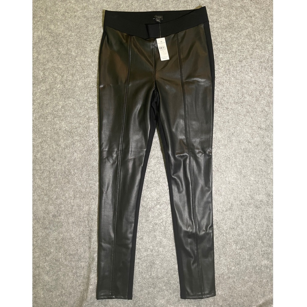 Ann Taylor Factory Faux Leather Front Leggings Black Size S Mixed Media Pants
